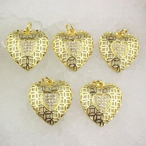 20*21mm 20pcs/lot High quality cz pendant, heart shape cubic zircon charm jewelry, exquisite bracelet/necklace component