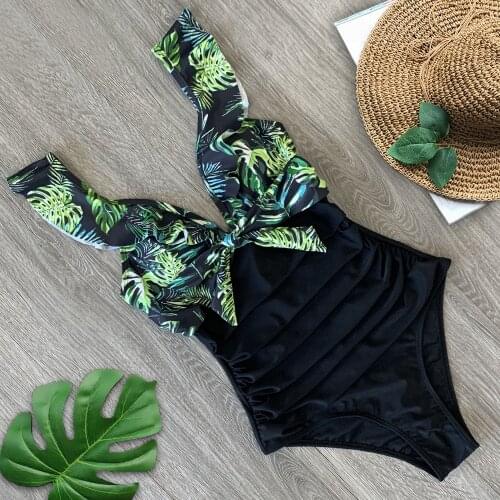 2021 Sexy One Piece Swimsuit Ruffle Swimwear Women Monokini Bodysuit Push Up Swim Suit Female Bathing Suit Summer Beach Wear