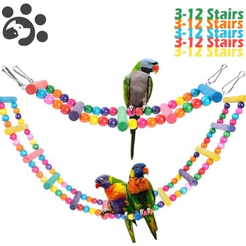 3/12 Stairs Bird Toy For Parakeets Agaponis Swing Wood Parrot Toys for Large Small Birds Standing Training Toys Accessories
