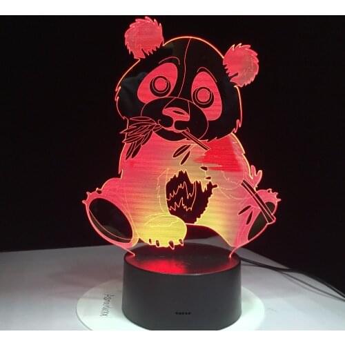 Panda Eating Bamboo 3D Night Light Colorful Visual Kids Lamp Touch Control Gift 3D Night Light 7 Colors USB Decor Lamp Drop Ship