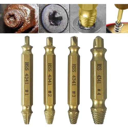 4pcs/set Screw Taps Double Head Breakage Screw Extractor HSS Titanium-plated Remove Broken Bolt Tool Damaged Screw Extractor