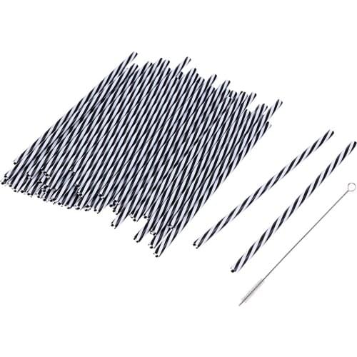 50 Pieces Reusable Hard Plastic Stripe Drinking Straws+1 Piece Cleaning Brush for Mason Jar and Tumblers Home Party Tableware