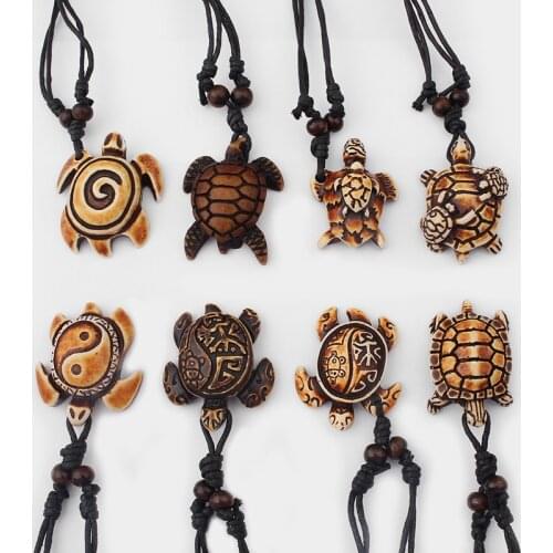 8Pcs Mixed Yak Bone Cute Tortoise Hawaii Tribal Surfer Sea Turtles Charms Pendant Necklace Gifts For Men Womens