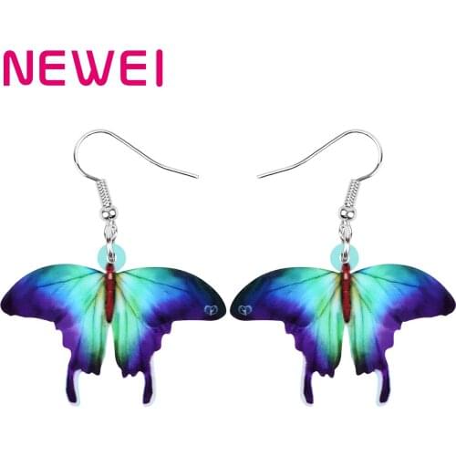 NEWEI Acrylic Morpho Butterfly Insect Earrings Big Long Animal Dangle Drop Jewlry For Women Kids Spring Classic Gift Accessories