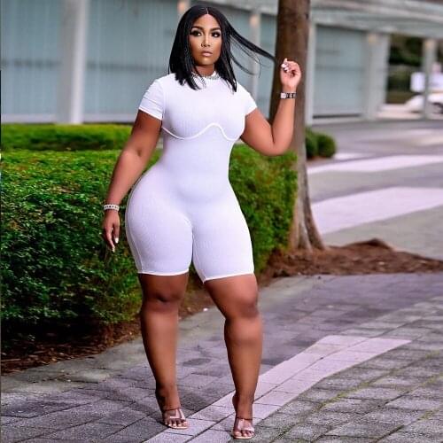 White Light Grey Ribbed Skinny One Piece Overall Women Mock Neck Short Sleeve Skinny Playsuit Activewear Workout Sporty Outfits