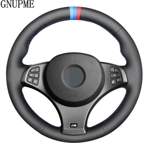 DIY Hand-stitched Black Genuine Leather Car Steering Wheel Cover for BMW X3 (M Sport) E83 2005-2010