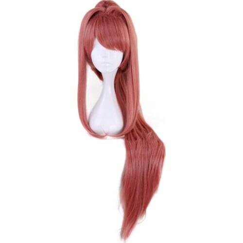 Doki Doki Literature Club Monika Long Straight Ponytail Wig Cosplay Costume Heat Resistant Synthetic Hair Women Party Wigs