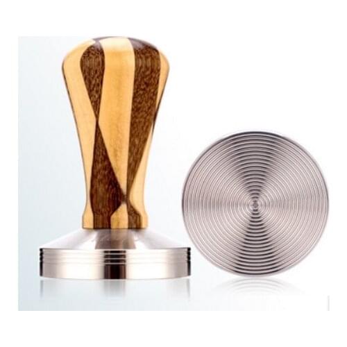 FeiC 1pc Yellow rosewood Handle 57.5mmmm Ripple Stainless Steel Coffee Espresso Tamper Bean dusts Press for Barista
