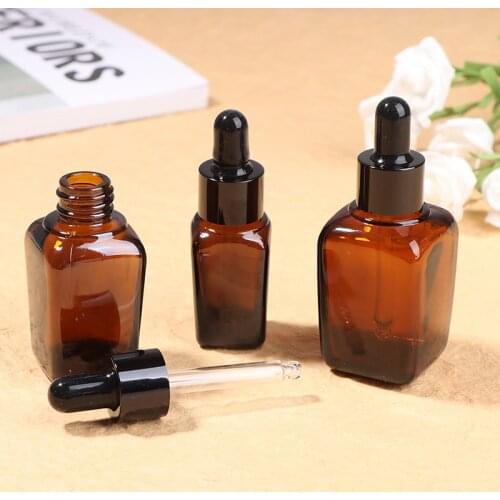 10-30ml Square Glass Dropper Bottle With Eye Pipette Empty Amber Aromatherapy Essential Oils Bottle Container