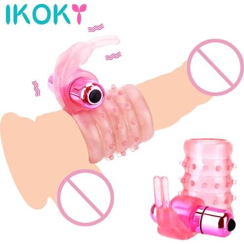 IKOKY Vibrating Penis Ring Clitoris Stimulate Cockring Vibrator Sex Toys for Couples Elastic Male Delay Ejaculation Ring