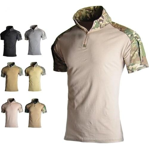Camouflage Tactical Hunting T Shirt Men Short Sleeve US Army Frog Combat Tees Summer Multicam Military Camping Hiking T-Shirts
