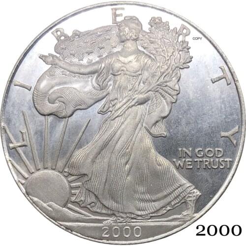 United States America 2000 W In God We Trust 1 OZ Fine Silver Bullion Eagles One Dollar Silver Plated Copy Commemorative Coin