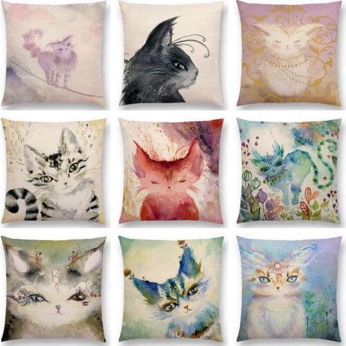 Beautiful Alice Magic Cat Gratitude Kitty Cute Ghost Kitten Courage Trust Lovely Watercolor Colourful Cushion Cover Pillow Case