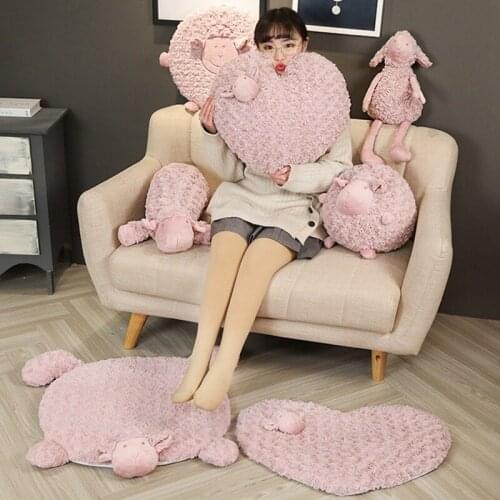 Kawaii Cute Stuffed Pink Sheep Plush Toys Soft Lamb Carpet Mat Animal Plush Pillow Cushion Doll Valentine Gift for Girls Kids