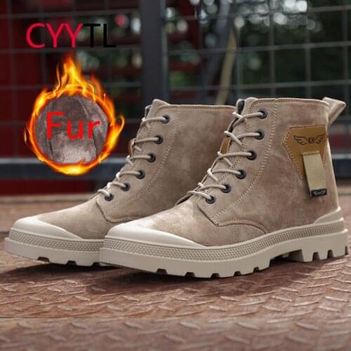 CYYTL Winter Suede Chukka Boots for Men Leather Outdoor Hiking Fur Lined Keep Warm Work Shoes Casual Ankle Non Slip Male Booties
