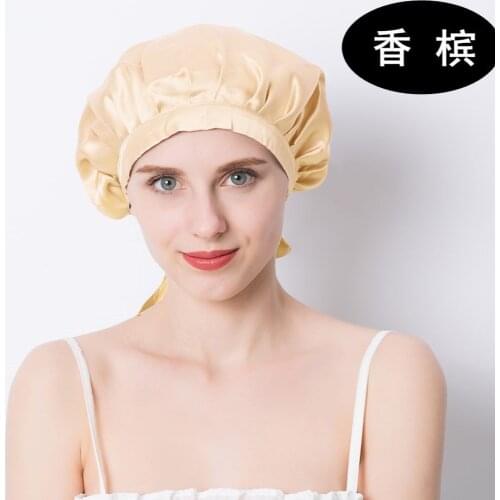 19mm 100% Silk soft Sleep Caps Band Hats Ladies Elegant Ribbon Frill Hair Care Night Nightcap Adjustable Headscarf Free Shipping