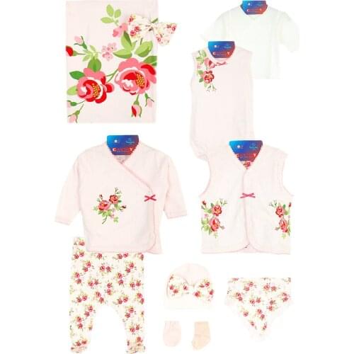 Newborn Baby Girl 10 Piece Hospital Output The Zibin Set Rose pattern 100% Cotton Baby Layette Hospital Outfit Baby Set 0-3 month