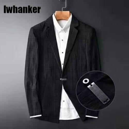 New Arrival Spring Fashion Black Dark Grain Grid Mens Blazer 100% Cotton Hight Quality Mens Suit Plus Size M - 4XL