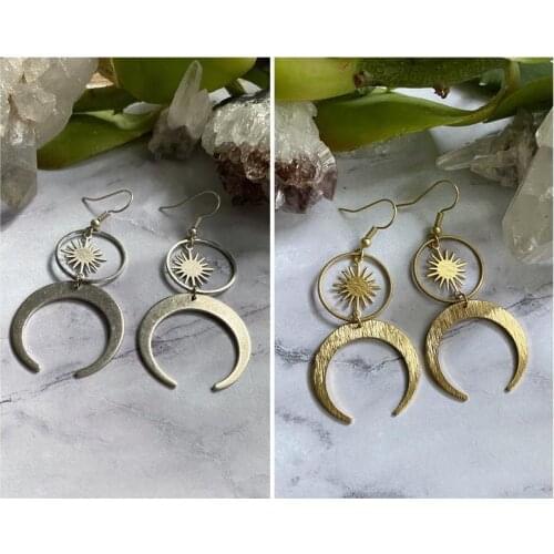 New Celestial Sun And Moon Earrings Crescent Phase Boho Witchy Antique Silver Creative Fashion Gorgeous Women Gift Jewelry 2021