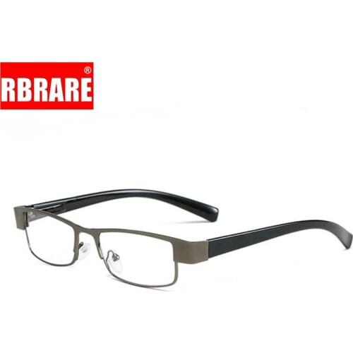 RBRARE Metallic Square Reading Glasses Mens High End Clear Lens Retro Business Hyperopia Prescription Eyeglasses Old Man Oculos