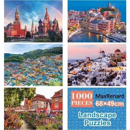MaxRenard 50*70cm Jigsaw Puzzles 1000 Pieces Santorini Colmar Assembling Picture Landscape Paper Jigsaw Puzzles for Adults Kids