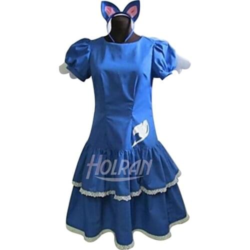 Fairy Tail 4th Anime The Final Season Lucy Dress Happy lolita dress head wear accessory cute tail party girls dress outfit