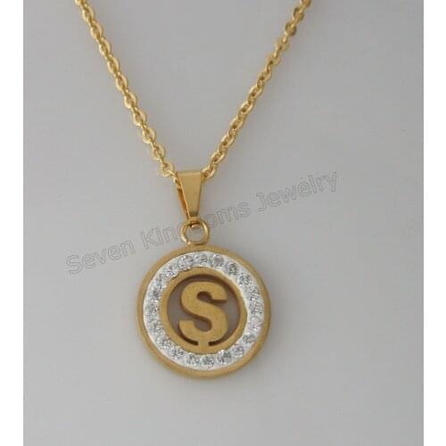 STAINLESS STEEL GOLD COLOR 20" NECKLACE & LETTER INITIAL N / S CZ STONES PENDANT