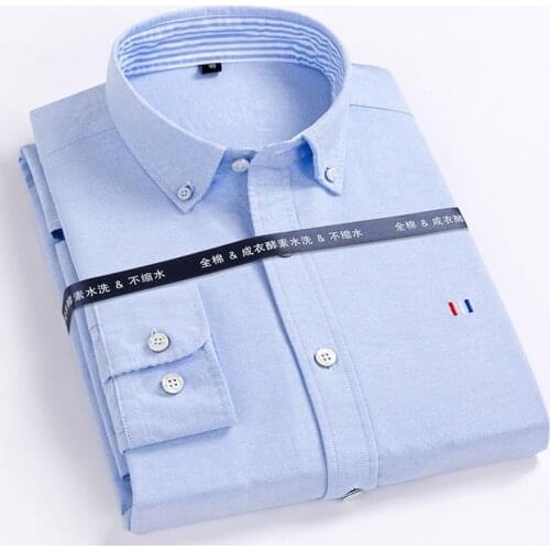 Quality Casual Pure Cotton Oxford Mens Shirts Long Sleeve Embroidery Logo Design Regular Fit Fashion Button Dress Shirt for Men