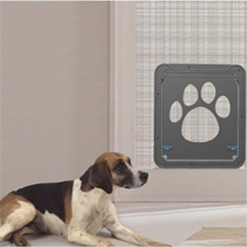 Pet Dog Screen Door Animal Flap Door Cat Gate Window Fence Doorway Kitten Security Tunnel Anti-Bite Supplies with 4 Way Lock