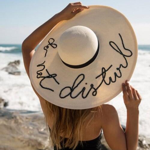 2021 new letter embroidery Wide brim sun hats for women ladies big summer straw beach seaside vacation Panama anti-UV