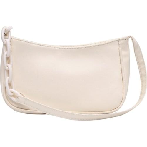 Girls Single Shoulder Bag Fashion Women Solid Color Faux Leather Chain Underarm Shoulder Tote Bag Baguette Handbag