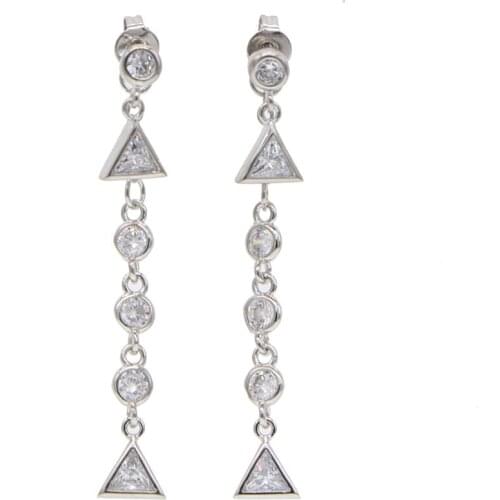 Taseel elegance geometric earring silver plated gold color high quality bezel cz link chain earring