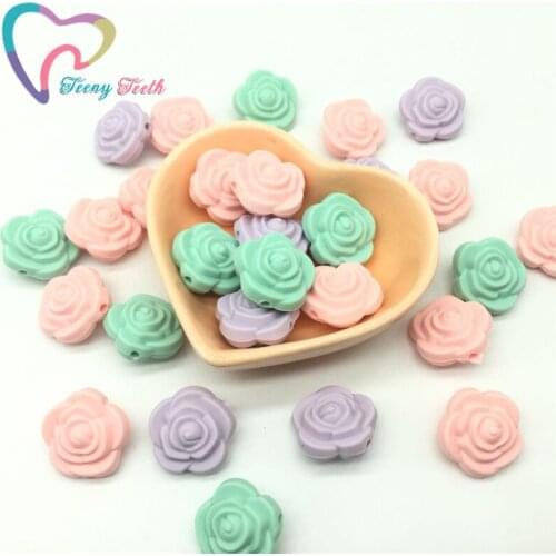 Teeny Teeth 10PCS Candy Colors Combo Double Face Silicone Flower Beads Rose Baby Teething HOT Sale Necklace Soft Chewable Beads