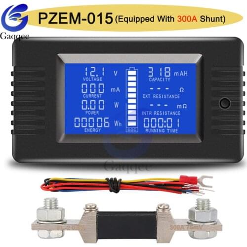 PZEM15 0-200V 0-300A Car Battery Tester DC Current Power Internal/External Resistance Residual Electricity Meter with Shunt