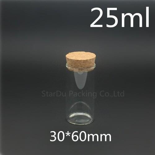 High-quality 200pcs 30*60mm 25ml Wishing Glass Bottle with Cork ,25cc Glass Vials Display Bottles Wholesale cork bottle