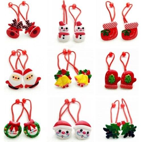 10pcs Christmas Gifts Elastic Hair Bands Cute Hair Clips Barrettes Hair Accessories For Womens Gilrs Tree Santa Claus Headdress
