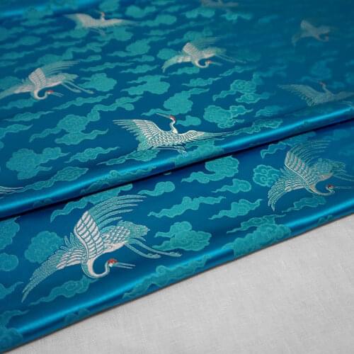 Blue Crane Style Brocade Damask Jacquard Fabric Apparel Upholstery Cushion Curtain DIY Clothing Patchwork Material BY meter