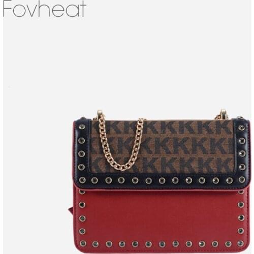 Genuine Leather Patchwork Flap Bag for Women 2021 New Fashion Rivet Chain Purses and Handbags Luxury Designer Shoulder Bags Gg