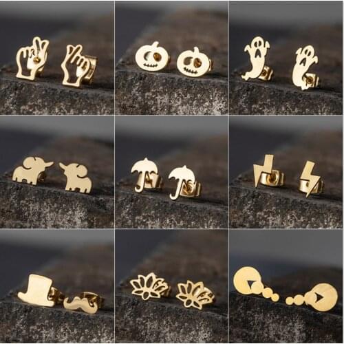 Stainless Steel Stud Earrings For Women 2021 Halloween Pumpkin Animal Lightning Cute Earrings Piercing Earring Ear Cuffs Jewelry