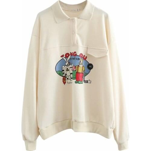 Women Hoodies And Sweatshirts Harakuju Cartoon Print Cotton Pullover 2020 Autumn Long Sleeve Turndown Collar Cute Tracksuits