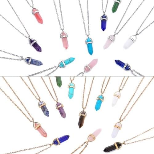 Womens Opal Quartz Pendants Necklaces Set Fashion Natural Stone Bullet Pink Crystal Choker Gold Necklace For Women Jewelry