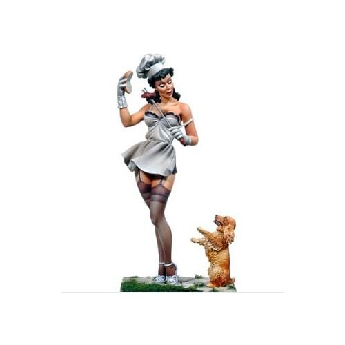 1/22 Scale 80mm Girl with a dog models figure Resin Model Kit Free Shipping