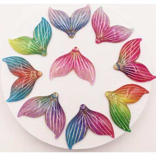 10Pcs Mix Resin Shiny Colorful Mermaid Tail Flatback Rhinestone 1 Hole Scrapbook DIY Decor Home Figurine Crafts OF920