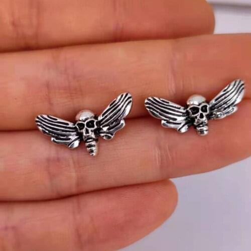 Hzew 5pcs new Death head stud earring tiny skull butterfly insect earring for women jewelry gift