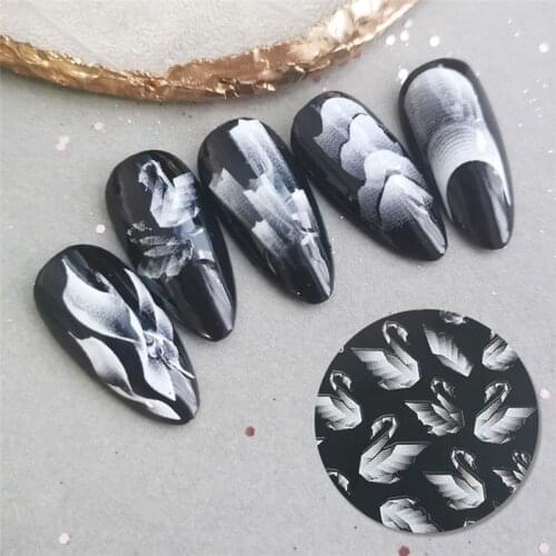 5D White Nail Sticker Rose Feather Engraved Embosse Design Transfer Decals Slider Wraps DIY Nail Art Decoration