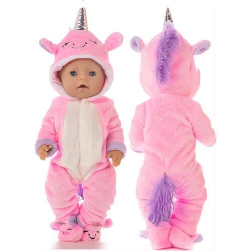 Baby New Born Fit 17 inch 43cm Doll Clothes Accessories Red Purple Blue Unicorn Suit For Baby Birthday Gift