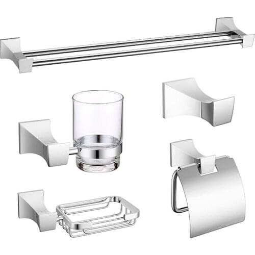 Bathroom Accessories Towel Rack Robe Hook Paper Holder Toothbrush Cup Soap Dish Basket Chrome Toilet Brush Holder Hardware Set