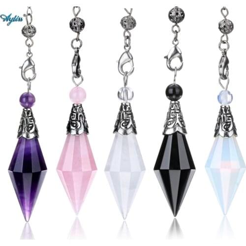 Ayliss 1 Pc Crystal Pendulums for Dowsing Divination Metal Retro Gem Stone Hexagonal Pendant Pendulum Chain Healing Scrying New