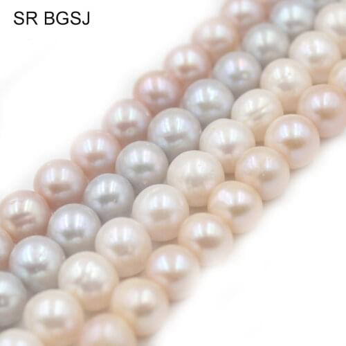 Free Ship 9-10mm Round Natural Freshwater Pearl Gems Jewelry Bead Strand Round Pearls 15"