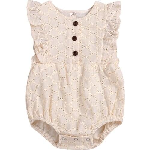 Baby Girls Bodysuit Newborn Summer Infant Clothes Button Ruffles Sleeve Jumpsuit Baby Hollow Bodysuit Toddler Kids Outfit